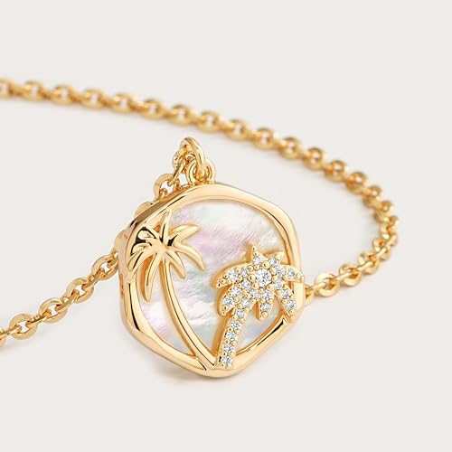Fettero Dainty MOP Necklaces for Women, 14K Gold Plated Heart Cross Teardrop Pendant Cute Charm Neclace Delicate Pearl Beach Gold Necklace for Women Jewelry Gift