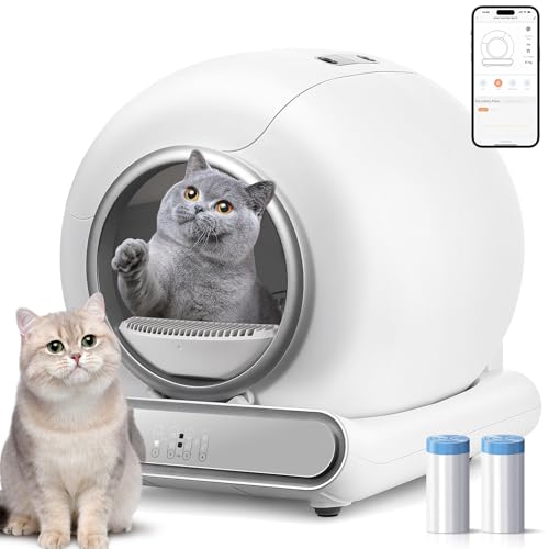Self Cleaning Cat Litter Box, Automatic Cat Litter Box All-Around Safe Protection with 65L+9L Large Capacity, APP Control, Litter Box with 2 Rolls Liners