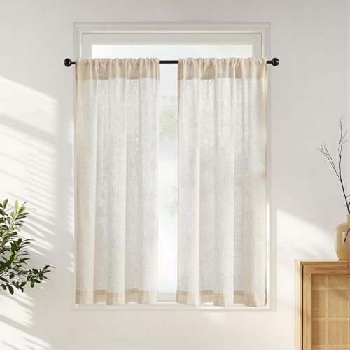jinchan Tier Curtains 45 Inch for Small Window Linen Blend