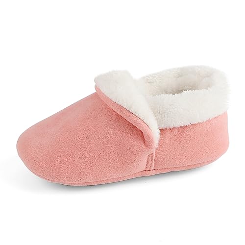 ESTAMICO Baby Girls Boys Plush Warm Boots Infant Winter Thickened Slippers Non Slip First Walkers Indoor Outdoor Shoes Pink 6-12 Months