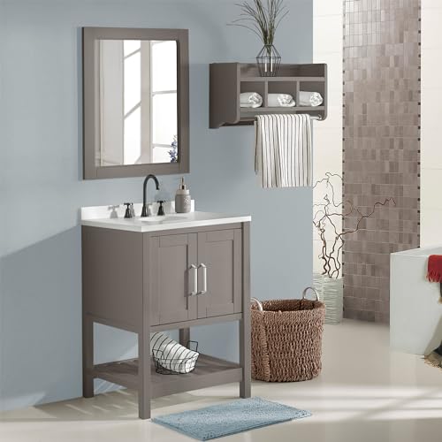 Image of Alaterre Furniture Bennet Bathroom Vanity Cabinet with Soft-Close Shaker Doors and Open Shelf - 24-Inch Small Freestanding Wood Vanity Without Sink - Single Sink Base (Gray)