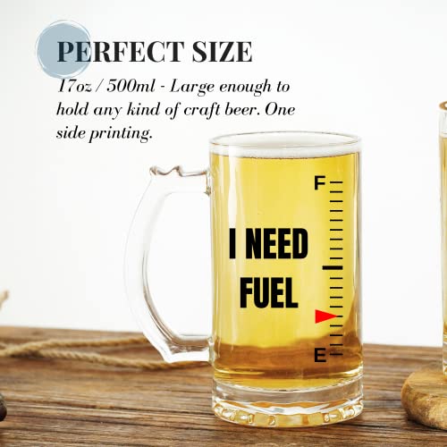 Onebttl Funny Beer Gifts Glasses For Men Women Beer Lovers - 17 Oz Heavy Beer Stein Mug With Handle For Friends Dad Brother Uncle As Father's Day Birthday Christmas Gift - I Need Fuel #TOP1