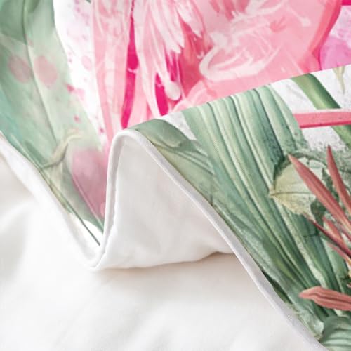 Flamingo Duvet Cover 100% Cotton Tropical Flamingo Pattern Bedding Set For Girls Women Animal Decor Tropical Palm Leaf Comforter Cover Set Bird Print Bedspread Cover Zipper King - Image 4