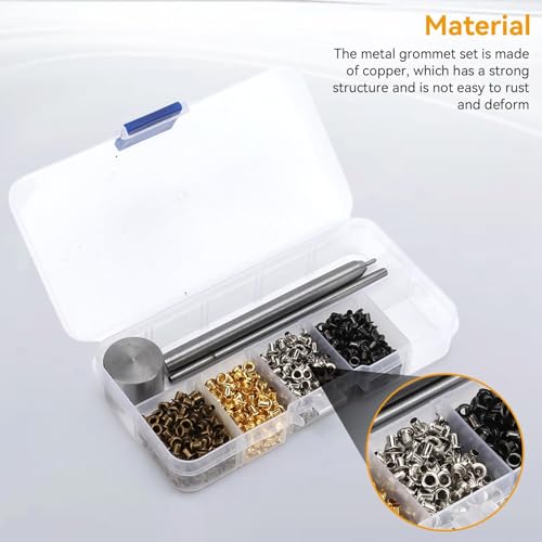 2mm Grommets Eyelets kit with Tool, 800PCS 4 Colors Grommets 2mm Plated Copper Metal Grommet Kit Shoelaces Belts Eye Buckles with Plastic Storage Box - Thumbnail 6