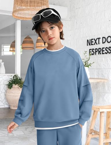 KANGKANG Boys Clothes 2 Piece Crew Neck Long Sleeve Warm Thin Fleece Sweatshirt Top and Sweatpants Winter Fall Outfits 6-14Y4