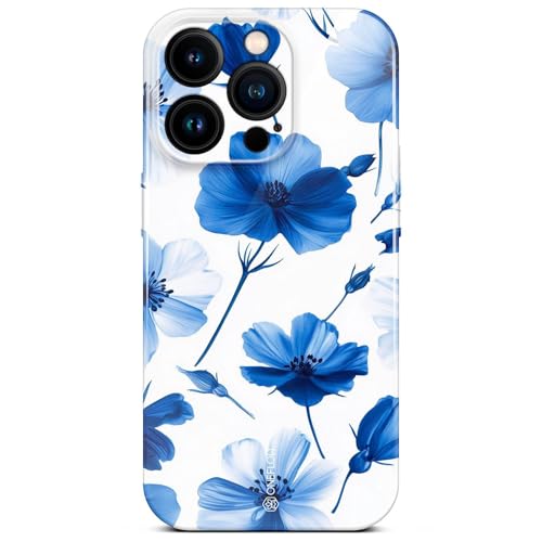 Coque iPhone 14 Pro fleur pour vos sorties - Housse en tissu floral bleu blanc chic