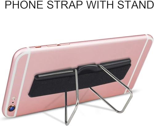 Image of Mizi [2PACK] Phone Strap Finger Grip Holder, Slim Adhesive Flat Cellphone Kickstand with Elastic Loop for Most Smartphones and Cell Phone Cases - Black /Pink