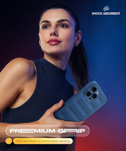 Image of WOW IMAGINE Ultimate Silicone Back Cover Case for iPhone 16 Pro Max | Heat Dissipation Thin Soft TPU | 360 Camera Protection | Breathable Cooling Holes - Deep Blue