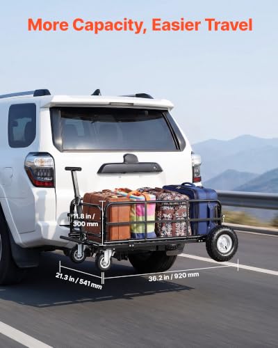 Image of VEVOR Hitch Mount Cargo Carrier on Wheels, 36.2 inch x 21.3 inch x 11.8 inch, 2-in-1 Folding Rear Luggage Rack Basket & Cargo Cart with Hitch Stabilizer, Fits 2 inch Receiver for SUV Pickups, 400LBS Load Capacity