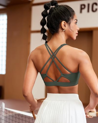 Image of Sports Bras for Women, Medium-High Support Strappy Padded Running Sports Bras with Removable Cups
