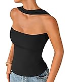 Zanvylia Halter Tube Tops for Women Summer Off Shoulder Ruched Strapless Open Back Tank Slim Fit Y2k Bandeau Shirts (US, Alpha, X-Small, Regular, Regular, Black)