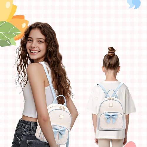 Image of I IHAYNER Mini Backpcak for Girls Small Bowknot Quilted Leather Backpack Purse for Women Cute Trendy Stuff Gifts for Kids (Light Blue)