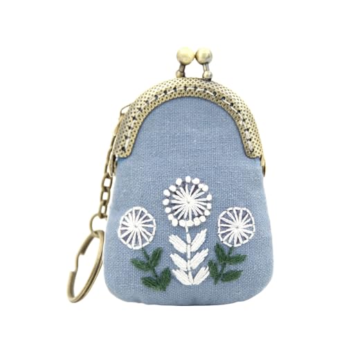 NOIAFZY 1pcs DIY Embroidery Mini Coin Purse Kit with Necklace & Keychain - Versatile Sweater Chain or Bag Charm, Includes Printed Fabric, Thread, Needle & Instructions