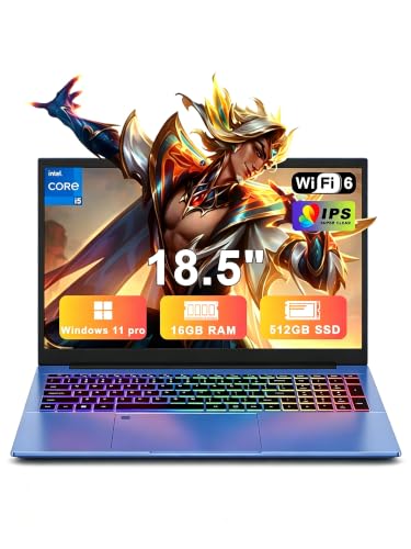Image of XNQ 18 inch laptop computer, 2026 gaming laptop window 11 pro, 10th Gen Core i5, 16GB RAM 512GB SSD, 1080P FHD IPS, 10000mAh Battery,WiFi6,Fingerprint,Full-featured Type-C Business School Student Work