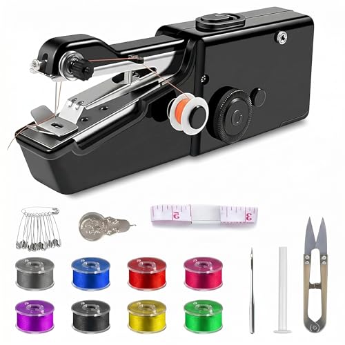 Handheld Sewing Machine Portable Hand Held Sewing Machine for Adults & Beginners Cordless Mini Electric Hemming Tool for Denim Fabric & Quick Home & Travel Repairs (Black)