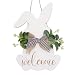 Easter Decorations Door Hanging Sign,Cute Wooden Bunny Wreath Welcome Sign with Bow & Leaves,Easter Hanging Wall Decororations for Rustic Spring Front Door,Wall,Porch,Farmhouse,Window (White)