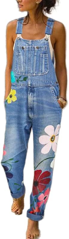 Akivide Womens Plus Size Denim Jumpsuit Bib Overalls Casual Adjustable Strap Sleeveless Jean Jumpsuit with Pockets