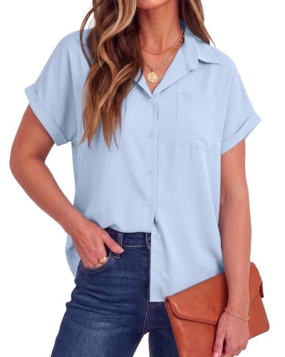 CHICGAL Womens Button Down Shirt Short Sleeve Blouses Business Casual Summer Tops