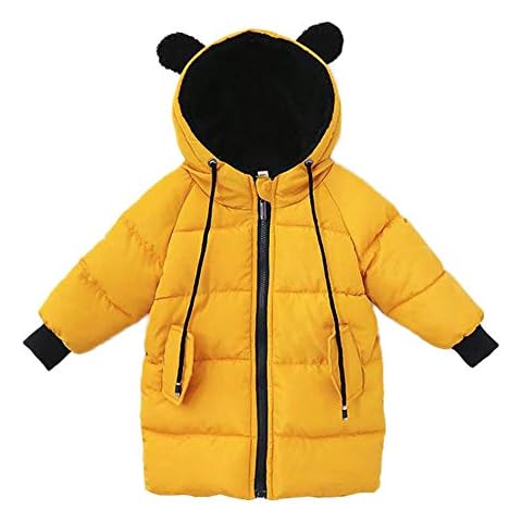 HOMEBABY Kids Baby Girl Boy Winter Warm Cotton Hooded Coat Long Down Padded Jacket Lightweight Toddlers Thick Cardigan Hoodie Casual Long Sleeve Tops Clothes Yellow Cover