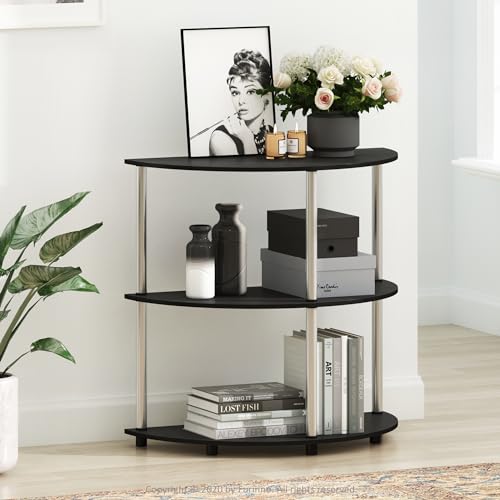 Image of Furinno Frans Turn-N Half Round Console Table with Stainless Steel Tubes, Black Oak 15.6D x 31.1W x 30.8H in