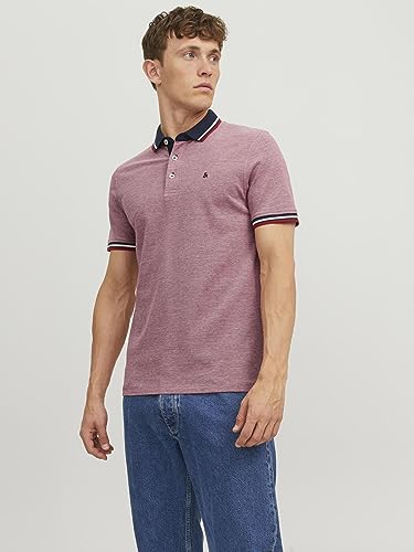 Jack & Jones Herren Slim Fit Polo Shirt JJEPAULOS Uni Sommer Hemd Kragen Kurz Arm Basic Pique Cotton, Rio-rot , S 2