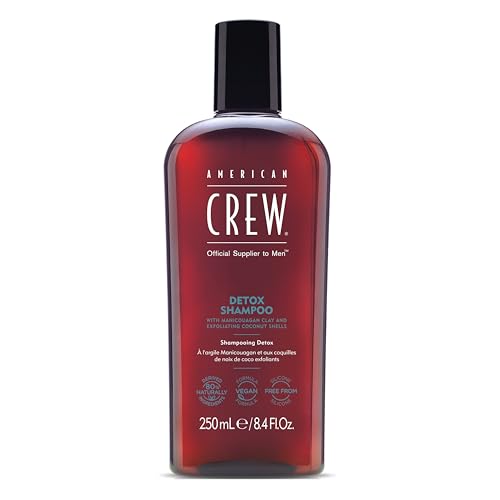 AMERICAN CREW – Detox Shampoo, 250 ml, Pflegeshampoo ohne Silikone für Männer, Haarshampoo zur Reinigung & Peeling für die Kopfhaut, mit feuchtigkeitsspendendem Panthenol, vegan