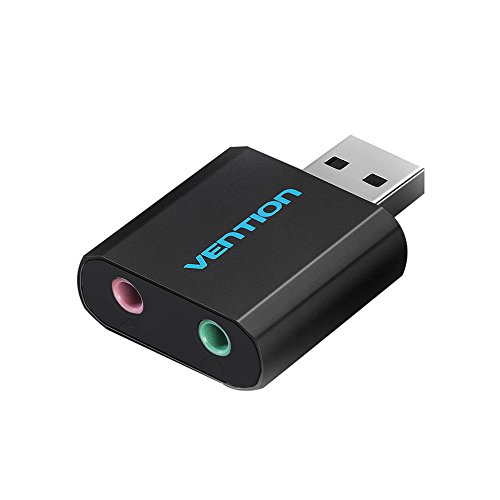Vention - Placa de Som Externa USB 2.1 Canais P2 para Mac Win Linux PS4 (Preto)