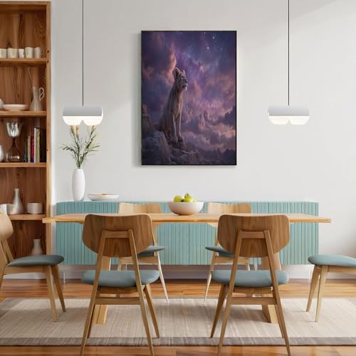 Tableau lion ciel étoilé violet de haute qualité d'impression 60x90cm - 4