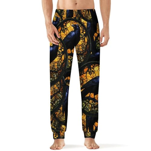 Crow Glass Window Men's Pajama Bottoms Sleep Lounge Soft Comfy Pants Sleepwear