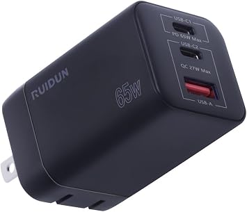 65W USB C Charger,PD3.0 GaN USB C Charger for Travel, Fast Charger for MacBook Pro/Air, iPad, Galaxy S24 Ultra, Dell XPS, iPhone 15 Pro and More Foldable-Black