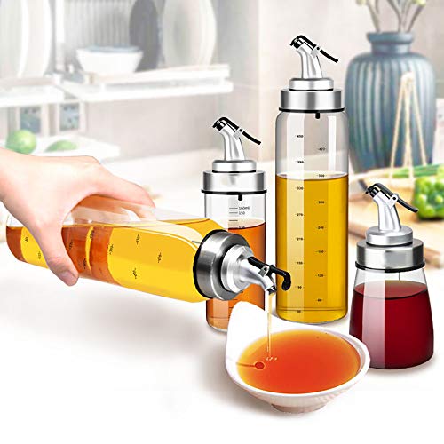Olive Oil Dispenser Bottle, Liquid Condiment Container, 10 Oz Vinegar Dispensing Cruets With Dripless Capped Spout, Glass Decanter For Kitchen With Degree Scale #TOP6