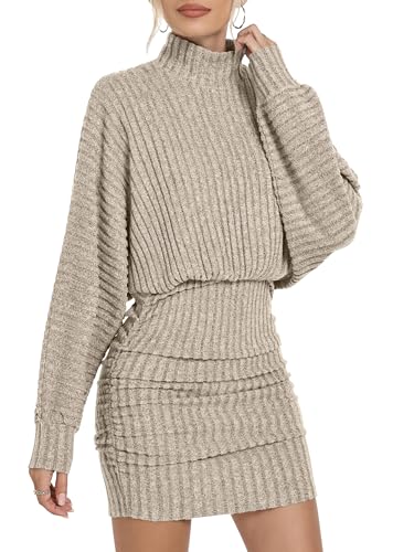 Motarto Women's Bodycon Sweater Dress Long Sleeve Turtleneck Lantern Sleeve Knit Mini Dress Fall Winter Party Casual4