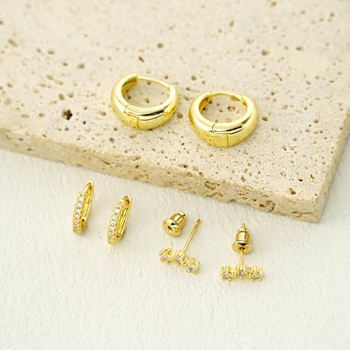Bheop Gold Dangle Earrings for Women, Chunky Cubic Zirconia Earrings Set — view 5