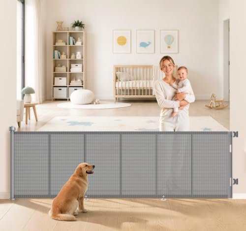 EZIGO 100 Inch Retractable Baby Gates Extra Wide Reinforced Baby Dog Gate