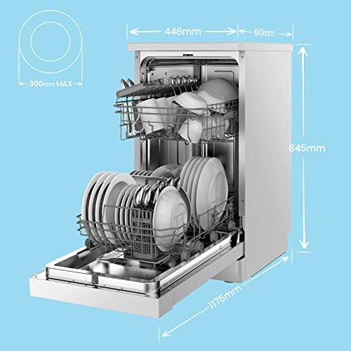 COMFEE' Slimline Freestanding Dishwasher FD934B-W with 9 place settings, Cloud Wash, Delay Start, Half Load Function, Flexible Racks - White