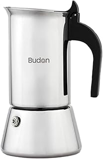 Budan Induction Moka Pot 6 Cup Stainless Steel Espresso Maker | Stovetop & Induction Compatible | Durable Steel Body | Bre Price In India