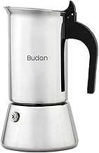 Budan Induction Moka Pot 6 Cup Stainless Steel Espresso Maker | Stovetop & Induction Compatible | Durable Steel Body | Brews 4-6 Cups | Espresso, Americano & More (180ml)