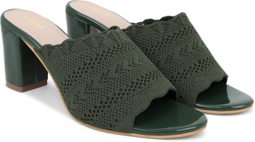 Image of Action Women's Knitted Mule Sandals| Block Heel 10cm| Nude| Peep-Toe Design Beige