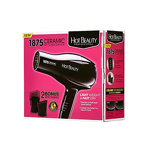 1875 Ceramic Styler Blow Dryer with 2 Attachments - Lightweight, Fast Drying, Dual Heat Settings for Home or Travel
