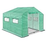 Froadp Gartengewächshäuser aus Verzinktes Rohr Tomatenhaus Winterfest Foliengewächshaus mit Gitternetzfolie Fenster Frostschutz Treibhaus Grün Gewächshaus für Garten Pflanze (6㎡, 3x2x2m)