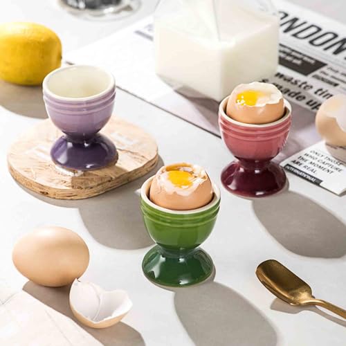UNICASA Ceramic Egg Cups, Porcelain Colorful Egg Cup Set of 6, Stand Holder for Soft Boiled Eggs, Microwave & Dishwasher Safe (Set B) - Thumbnail 4