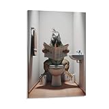ZLEIZ Photo of An Iguana Reading A Newspaper on The Toilet, Interesting Bathroom Decoration Canvas Art Wall Decor Posters Home Bar Restaurant Garage Cafe Logo Gift Frame 16x24inch(40x60cm)