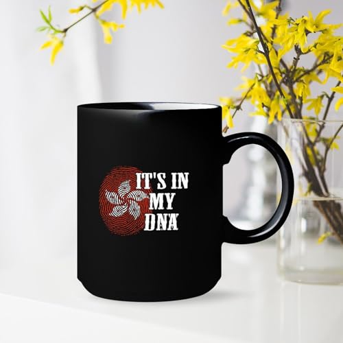 Yelolyio Kaffeetasse mit der Aufschrift 'It's In My DNA Hong Kong Fingerabdruck', Schwarz, Kaffeetasse aus Keramik, Geschenk für Freundin, Mutter, Vater, Schwester, Lehrer, 425 ml, spülmaschinen- und