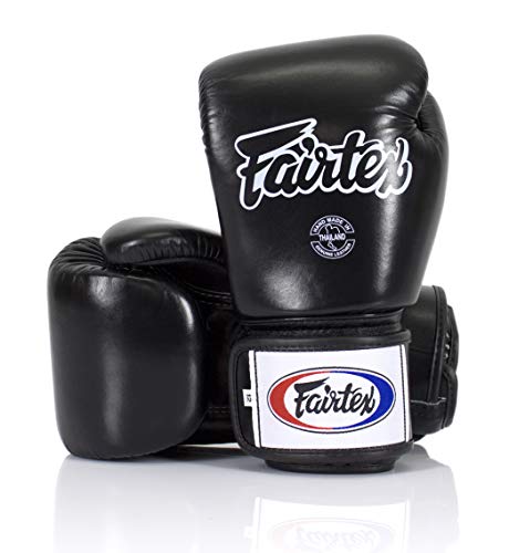 Fairtex Muay Thai Boxing Gloves BGV1 Size : 10 12 14 16 oz. Training Sparring All Purpose Gloves for Kick Boxing MMA K1 (Solid Black, 16 oz)