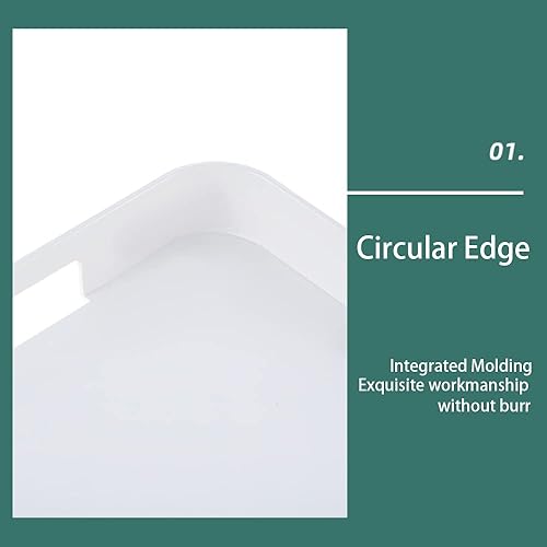 Miniatura 6 de Bandeja de plástico para servir con asas rectangular en color blanco de 12.99 x 10.24 pulgadas, bandeja de desayuno reutilizable, para alimentos,