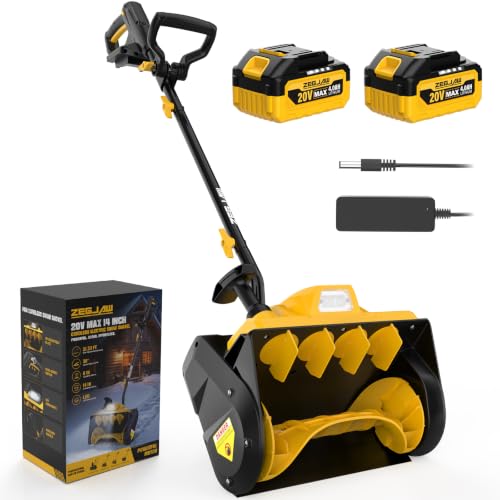 ZEGJAW 20V 14'' Cordless Snow Shovel, Snow Blower with 2x4.0Ah Battery | LED Light,Battery-Powered,21ft Throwing Distance,14'x6' Clearing Path,Directional Plate,Powerful Motor,for Driveway Side Walk