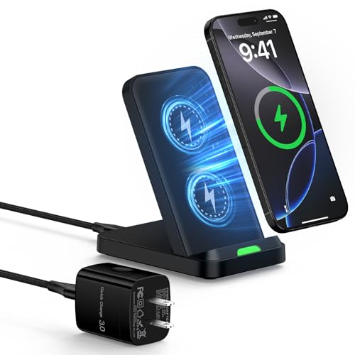 15W Samsung S25 Wireless Charger Fast Charging Stand for Galaxy S25 Ultra/S25 Plus/S24 Ultra/Z Flip6/Fold6,Android Wireless Charging Station with QC Adapter for Pixel 9/9 Pro XL/Fold/8/7 Pro,iPhone 16