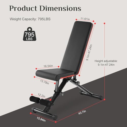 Image of Adjustable Weight Bench 795 lbs, Foldable Incline Bench Press