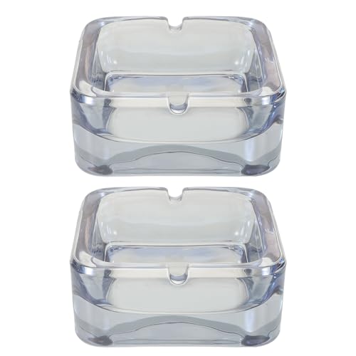 TOBBOMEY Posacenere Quadrato Trasparente in Vetro Antivento, Set 2 Pezzi, Decorazione Nordica per Ufficio, Soggiorno e Esterni, Mini Portacenere Portatile 9,4x9,4x4 Cm