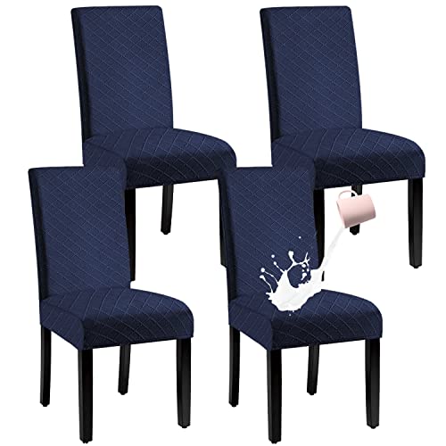 Boguang Waterproof Dining Chair Cover,Spandex Fabric Fit Stretch Chair Slipcover,Removable Washable Jacquard Parsons Chair Covers (Navy,Set Of 4) #TOP29